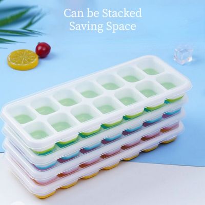 14 Grid Ice Cube Trays Silicone Ice Cube Mold with Removable Lid DIY Homemade Popsicle Mold  for Cocktail Freezer Kitchen Gadget Ice Maker Ice Cream M