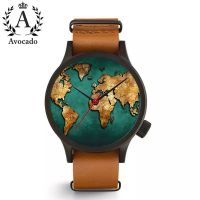 [Aishang watch industry]แฟชั่น World Map นาฬิกา Travel Globe นาฬิกาข้อมือควอตซ์การเคลื่อนไหวสายหนังยาวสุภาพสตรีผู้หญิง Timer