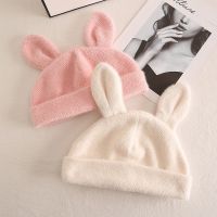 {Supermodel} หมวกหมวกขนสัตว์กระต่ายหูกระต่ายสำหรับผู้หญิง MODE Korea หมวกถักฤดูหนาวอ่อนนุ่มฤดูใบไม้ร่วงหมวกหญิงขนสัตว์แนวหวานน่ารัก