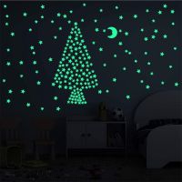 ZZOOI 100pcs Luminous 3D Stars Dots Wall Sticker For Kids Room Bedroom Home Decoration Glow In The Dark Moon Decal Fluorescent Sticker