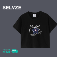 เสื้อเสื้อยืดสั้นลายตัวอักษรดาวแฟชั่นแนวเกาหลีสำหรับผู้หญิง SELVZE