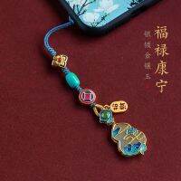 S925เงินสเตอร์ลิงทองโบราณฝังด้วย Hotan Jade Gourd ศัพท์มือถือ Lanyard High-End Creative ศัพท์มือถือจี้