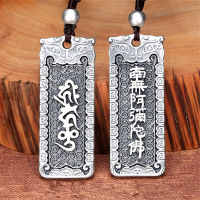 Vintage Sanskrit Sutra Pendant Necklace For Men Jewelry Tibetan Silver Mantra Necklace Male R Nanno Amitabha Amulet Pendant