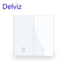 hot！【DT】 Delviz standard Push Switch / Gray strength Glass Panel 2 Gang Way 16A power Wall switch