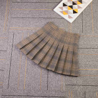 2021 Autumn and Winter Harajuku Woolen Pleated Women Skirt Yellow Plaid Zipper Thick Cotton Casual Large Size A-Line Mini Skirts