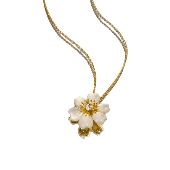 cod-s925-สีเงิน-fanjia-สีขาว-fritillaria-ดอกไม้ใหม่หญิงชุบทองดอกเดซี่เล็กหกกลีบจี้โซ่กระดูกไหปลาร้าดอกไม้ไฟ