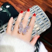 FYUAN Luxury Crystal Rings for Women 2019 Open Adjustable Shine Butterfly Rings Weddings Party Jewelry Gifts