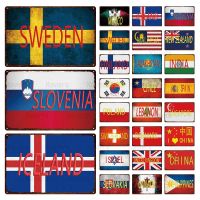 National Flag Wall Decor Tin Sign Sweden Iceland United States Korea Vintage Metal Plaque Home Decor Retro Poster Wall Sticker