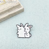 Playful Bunny Metal Enamel Brooch Cartoon Cute Simple Little White Rabbit Couple Best Friend Badge Accessories Pin Jewelry Gift
