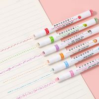 《 CYUCHEN KK 》ปากกาเน้นข้อความรูปเส้น6ชิ้น Multi Colorful Roller Tip Curve Liner Marker Highlighter เครื่องเขียนแปลกใหม่โรงเรียน