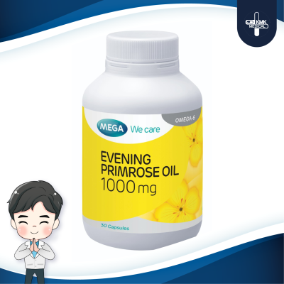 Mega Evening Primrose 30 แคปซูล บรรเทาอาการวัยทอง บำรุงผิวพรรณ บรรเทาอาการโรคผิวหนัง บรรเทาอาการปวดประจำเดือน