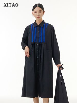 XITAO Dress Casual Folds Loose Fashion Women Shirt Dress