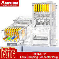 AMPCOM Pass ผ่าน RJ45ปลั๊กแบบโมดูลาร์ CAT6ที่เชื่อมต่อเครือข่าย/CAT5E UTP 3/50μ ชุบทอง8P 8C ลอนปลายสำหรับสายเคเบิลอีเทอร์เน็ต