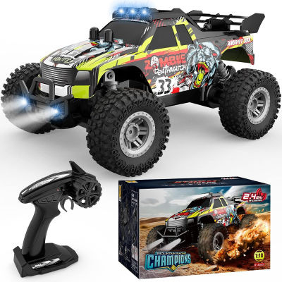 GUOKAI Remote Control Car for Boys &amp; Girls, All Terrain &amp; Off-Road Monster Truck with Flash LED,2 Rechargeable Batteries for 80 Mins Play,2.4GHz, Perfect Birthday &amp; Christmas Gifts