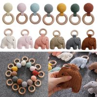 1pc Crochet Elephant Baby Teether BPA Free Beech Wood Teething Ring Newborn Soother Molar Toy Soothing Sensory Educational Toys