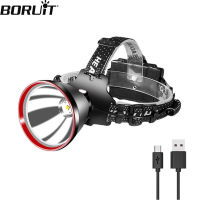 BORUIT ไฟหน้า18650แบบชาร์จไฟได้สว่างมากแบบ USB ไฟฉายคาดศีรษะ LED 5000LM,ไฟติดศรีษะแคมปิ้งตกปลากันน้ำ