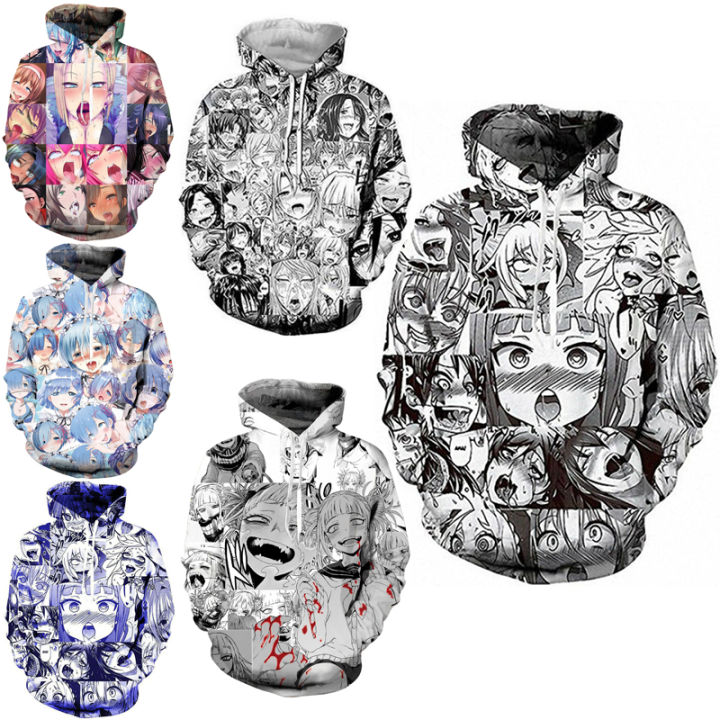 Men's Ahegao Hoodies Japanese Anime Face 3D Print Pattern Fashion Women ...