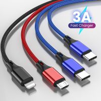 [ฮอต T] สาย USB 4 In 1 3 In 1 USB เพื่อไมโคร USB/พิมพ์ C/8 Pin Kable สำหรับชาร์จเร็วที่ชาร์จ iPhone 3A สายสำหรับ iPhone 14 13 Xiaomi