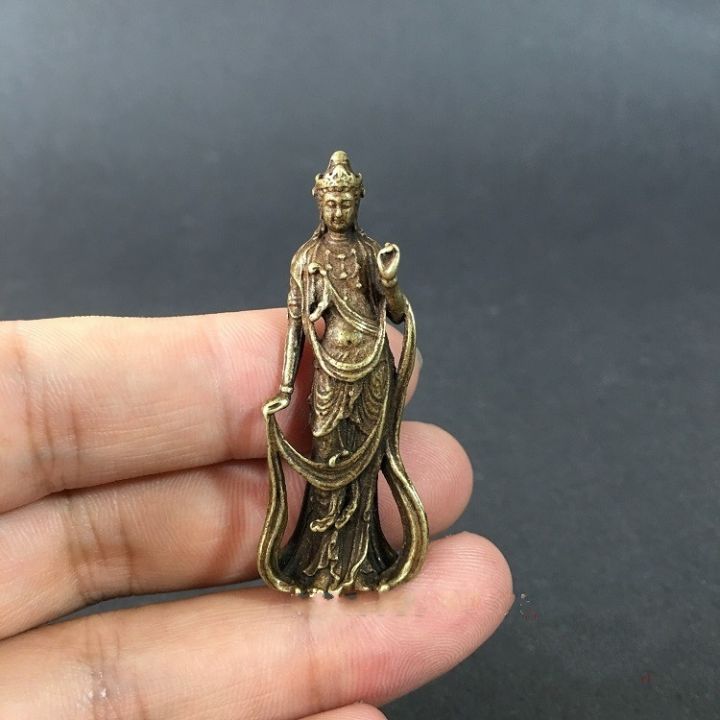 collectable-chinese-brass-carved-kwan-yin-guan-yin-buddha-exquisite-small-statues