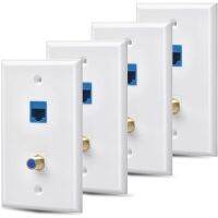 Ethernet Coax Wall Plate Outlet with 1 Cat6 Keystone Port and 1 Gold-Plated Coax F Type Port RJ45 Wall Plates