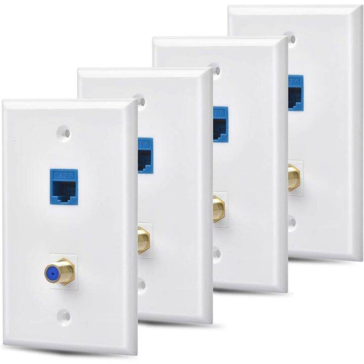 Ethernet Coax Wall Plate Outlet with 1 Cat6 Keystone Port and 1 Gold ...