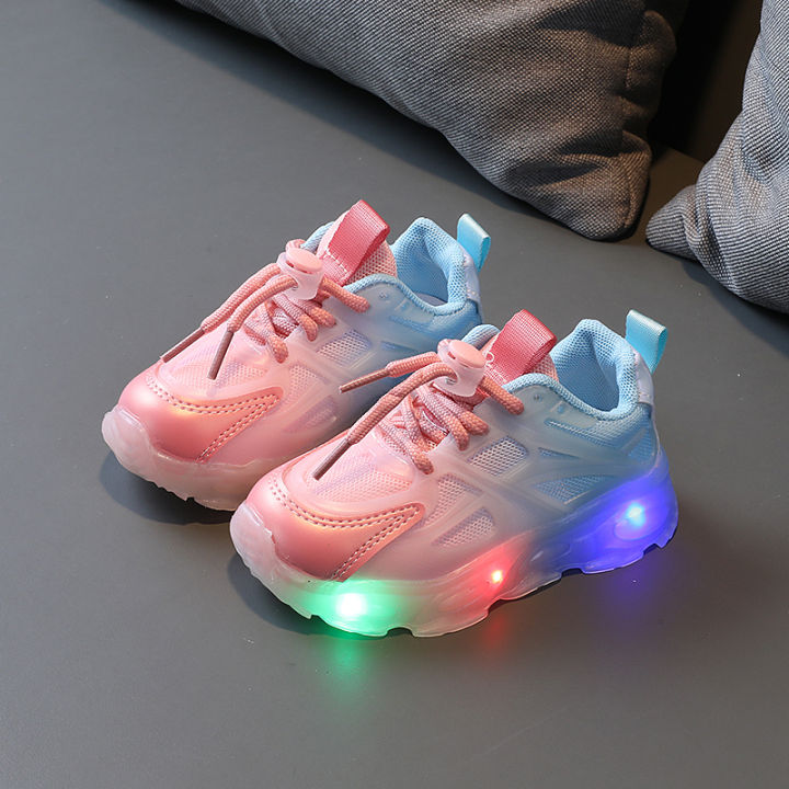 แสง-led-รองเท้ารองเท้าสำหรับเด็กเด็กแฟชั่นเกาหลีสบายๆฤดูร้อนส่องสว่างเด็กเด็กรองเท้ากีฬาสำหรับสาว