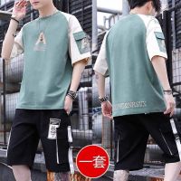 Day suit male student Korean fashion handsome youth sports casual work wear short sleeve shorts a suit of clothes 天套装男学生韩版潮流帅气青少年运动休闲工装短袖短裤一套衣服