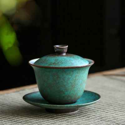 วินเทจ Gaiwan สำหรับเครื่องปั้นดินเผาชาหม้ออบที่มีฝาปิดสีเขียว T Eaware กังฟูพิธีชงชาชุดถ้วยกาแฟชามชา Chawan 150มิลลิลิตร