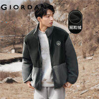 GIORDANO Men Jackets Polar Fleece Contrast Color Badge Loose Jackets Stand Collar Zip Front Fashion Casual Warm Jackets 01073854