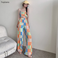 [Toplans]?[HOT SALE]?? เสื้อกล้ามแฟชั่นเซ็กซี่ bandeau ชุดสองชิ้นกางเกงขากว้าง, 2023เอวสูงทรงหลวมฤดูร้อน