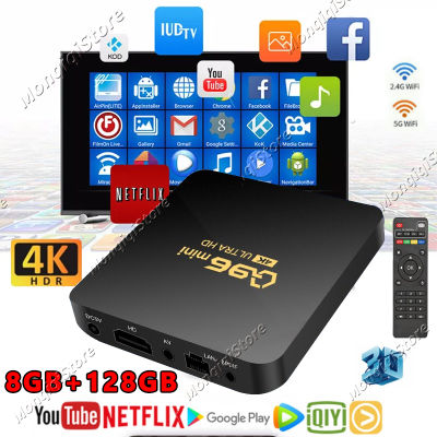 กล่องทีวีดิจิตอล กล่องรับสัญญาณโทรทัศน์ กล่องทีวี Q96 Mini Android 4K/HD TV BOX แอนดรอยด์ box 8GB+128GB กล่อง ดิจิตอล tv Wifi ดูบน Disney hotstar YouTube Netflix สมาร์ททีวี