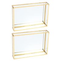 【Ready Stock&amp;COD】2X Nordic Retro Storage Tray Gold Rectangle Glass Makeup Organizer Tray Dessert Plate Jewelry Display Home Decor（S）