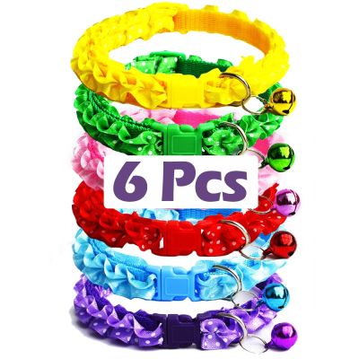 [HOT!] 6Pcs Wholesale With Bell Collars Delicate Safety Casual Nylon Dog Cat Collar Neck Strap Fashion Adjustable Bell Pet Dog Product