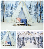 Christmas Trees Photography Background Watercolor Painted Wiinter Forest Newborn Kids Baby Shower Birthday Decor Photo Backdrops