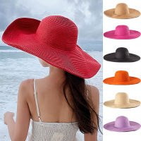 Women 15cm Brim Sun Hat Summer Wide Brim Straw Hat Female Outdoor Vacation Roll Up UPF50+ Oversized Foldable Beach Hat