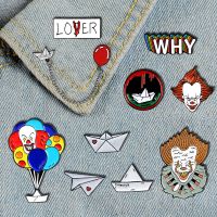 hot【DT】 Cartoon Scary Movie Clown Enamel Pin Paper Plane Ship Chain Brooch Jewelry for