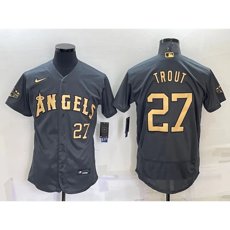 Men's Mike Trout Los Angeles Angels Black Gold & White Gold Jersey - A