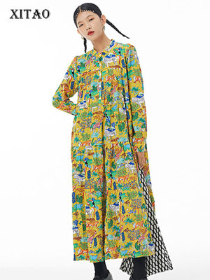 XITAO Dres Fashion Casual Loose Long Sleeve Print Women Dress