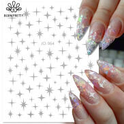 BORN PRETTY 1 Miếng Dán Móng Tay Đề Can Móng Tay Ngôi Sao Lấp Lánh Ánh Bạc