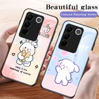 เคสกระจกเทมเปอร์สำหรับ Vivo Vivo V27 E V27e V 27e V27 Pro V27pro 2023เคสโทรศัพท์ออกแบบใหม่ลายการ์ตูนน่ารักลายป้องกันเลนส์กล้องขอบซิลิโคนอ่อนนุ่มฝาหลังกันกระแทก