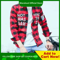 MARUHOOL Kemeja Kotak-Kotak Longgar ฤดูร้อนรุ่นเกาหลีผู้ชายเสื้อเสื้อโค๊ตคู่รักลำลองสำหรับแขนยาววัยรุ่น