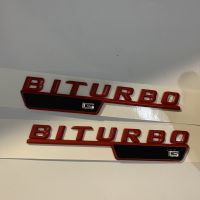 1pair Red Letters Fender Emblem Badge Emblems for Mercedes Benz BITURBO for ///AMG