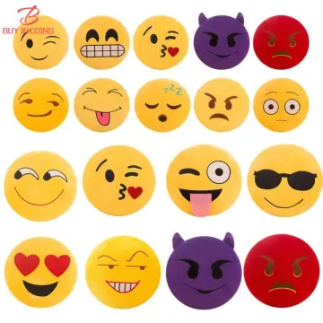 EMOTICON EMOJI SOFT YELLOW ROUND CUSHION PILLOW STUFFED PLUSH TOY FLUSHED 