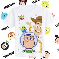 เสื้อยืดแขนสั้น ผ้าฝ้าย พิมพ์ลาย Toy Story Woody Buzz Lightyear แฟชั่นฤดูร้อน สําหรับเด็ก