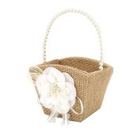 Flower Girl Basket Rustic Burlap for Vintage Rustic Wedding Party with Pearl Handle