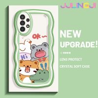 Jlingji เคส A04s กาแลคซี A13 5G ลายการ์ตูนสัตว์มีความสุขดีไซน์ใหม่คอลเลอร์ขอบคลื่นนุ่มเคสมือถือกันกระแทกแบบใสสร้างสรรค์เคสโปร่งใสลายกล้องถ่ายรูปซิลิกาเจลป้องกัน