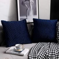 Navy Striped Couch Pillow Cases: 1 Pack 18x18 Inch Original Velvet Square Throw Pillow Covers for Farmhouse Home Decor