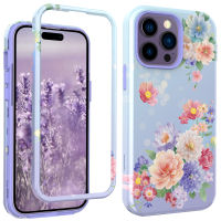 เคสกันกระเทือนทนทานสามชั้นลายหินอ่อนดอกไม้แฟชั่นสำหรับ iPhone 14 Pro Max,14 Plus,14,14 Pro Max,13 Pro,13,12 Pro Max,12