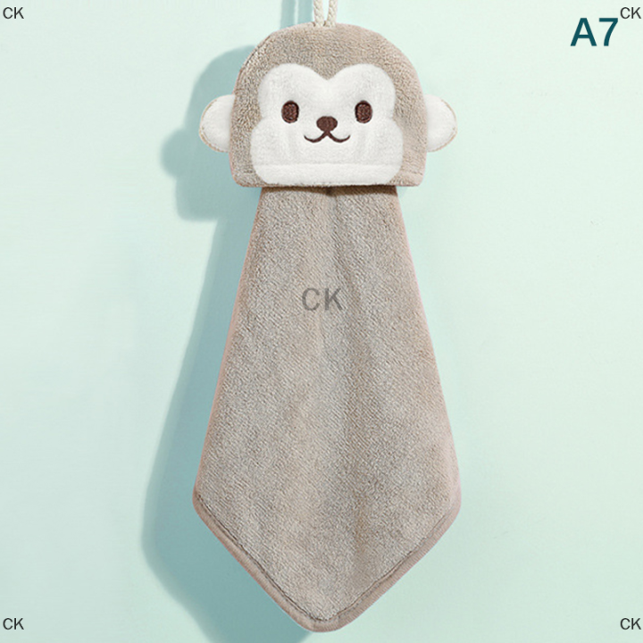 ck-ผ้าเช็ดมือลายปะการังแบบแขวนได้สำหรับเด็กผ้าขนหนูลายการ์ตูนสัตว์ในห้องครัวห้องน้ำผ้าขนหนูหนาซับน้ำได้ดีแห้งเร็ว