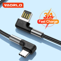 VAORLO ข้อศอก90องศาชนิด3A C สายชาร์จแบบเร็ว USB C สายชาร์จสายข้อมูล USB สายสำหรับซัมซุงเกม S22 S23หนึ่งบวก Huawei Xiaomi